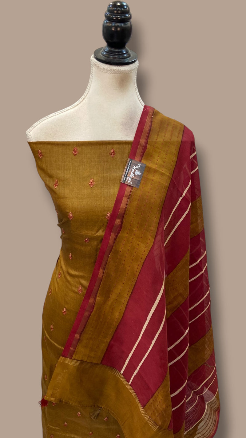 Pure Tussar Silk Handloom Banarasi Dress Material