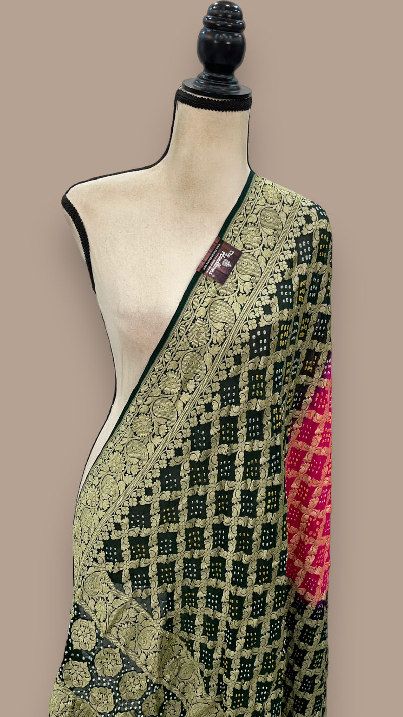 Pure Georgette Banarasi Bandhej Handloom Dupatta - Dual Shade - The Handlooms