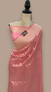 Pink Pure Katan Silk Banarasi Handloom Saree - All over Jaal work - The Handlooms