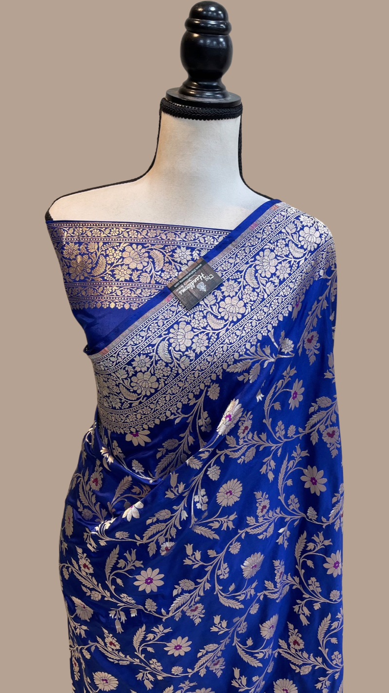 Pure Katan Silk Banarasi Handloom Saree - All over Jaal work - With Meenakari - The Handlooms
