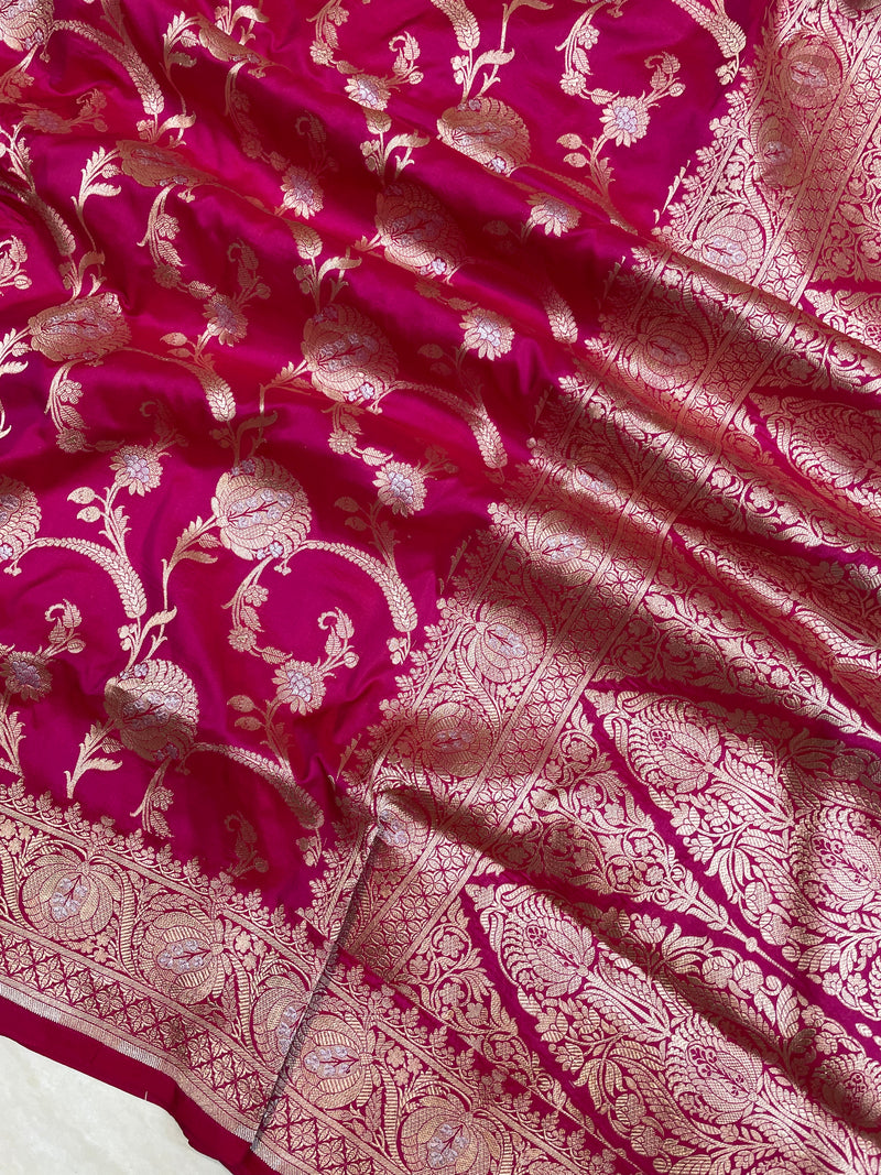 Pure Katan Silk Banarasi Handloom Saree - All over Sona Roopa Jaal work - The Handlooms