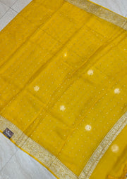 Pure Georgette Dupatta - Yellow silver zari - The Handlooms