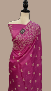 Tussar Silk Handloom Banarasi Saree With Chikankari - The Handlooms