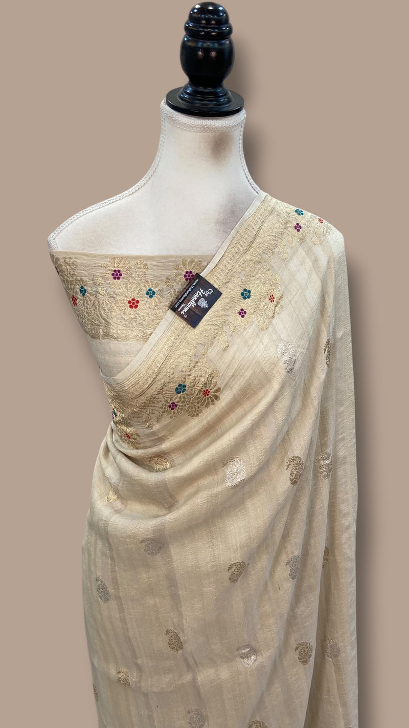 Pure Tussar Georgette Handloom Banarasi Saree With Meenakari
