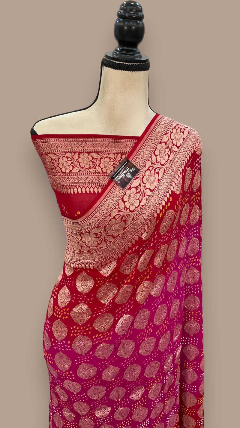 Pure Georgette Banarasi Bandhej Handloom Saree - The Handlooms