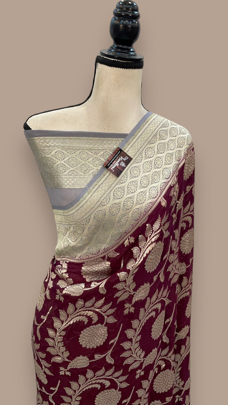 Pure Khaddi Georgette Handloom Banarasi Saree - Water zari - The Handlooms