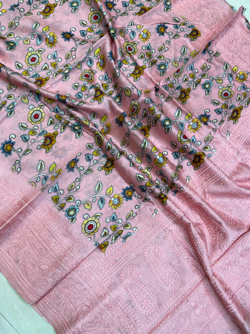 Pure Chanderi  Digital Print with Chikankari Handloom Banarasi Saree - The Handlooms