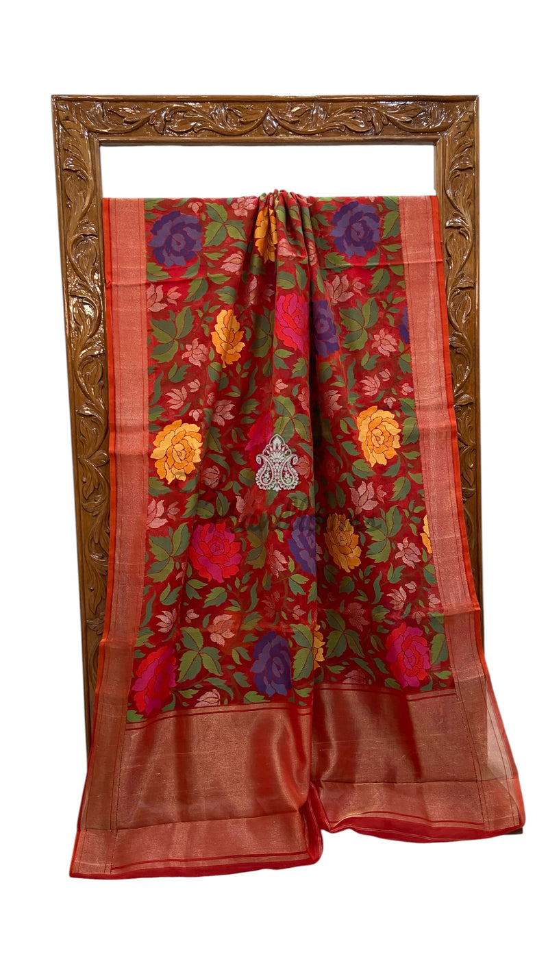 Real Zari Pure Kora Silk Handloom Banarasi Saree - All Over Kadiyal Jaal Work