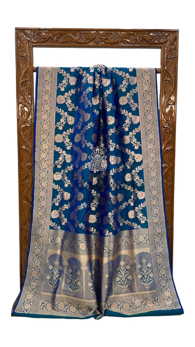 Dual tone Pure Katan Silk Banarasi Handloom Saree - All over Jaal work