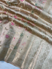 Pure Dupion Silk Banarasi Saree - Gold Zari - The Handlooms