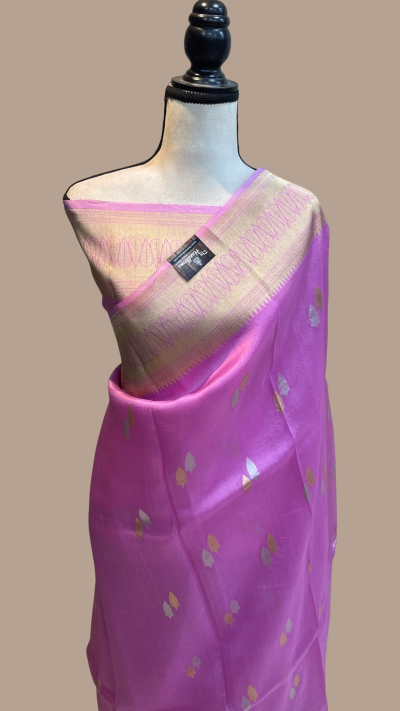 Pure Kora Handloom Banarasi Saree - Sona Roopa Alfi Kadua Booti - The Handlooms
