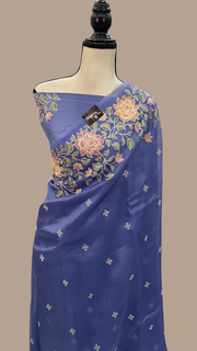Purple Pure Organza Chikankari Handloom Banarasi Saree - The Handlooms