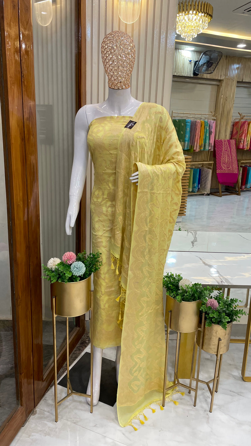 Pure Chiffon Khaddi Banarasi Dress material - The Handlooms