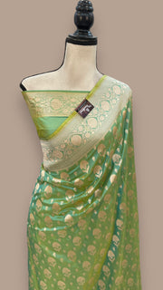 Green Pure Katan Silk Banarasi Handloom Saree - All over Jaal work - The Handlooms