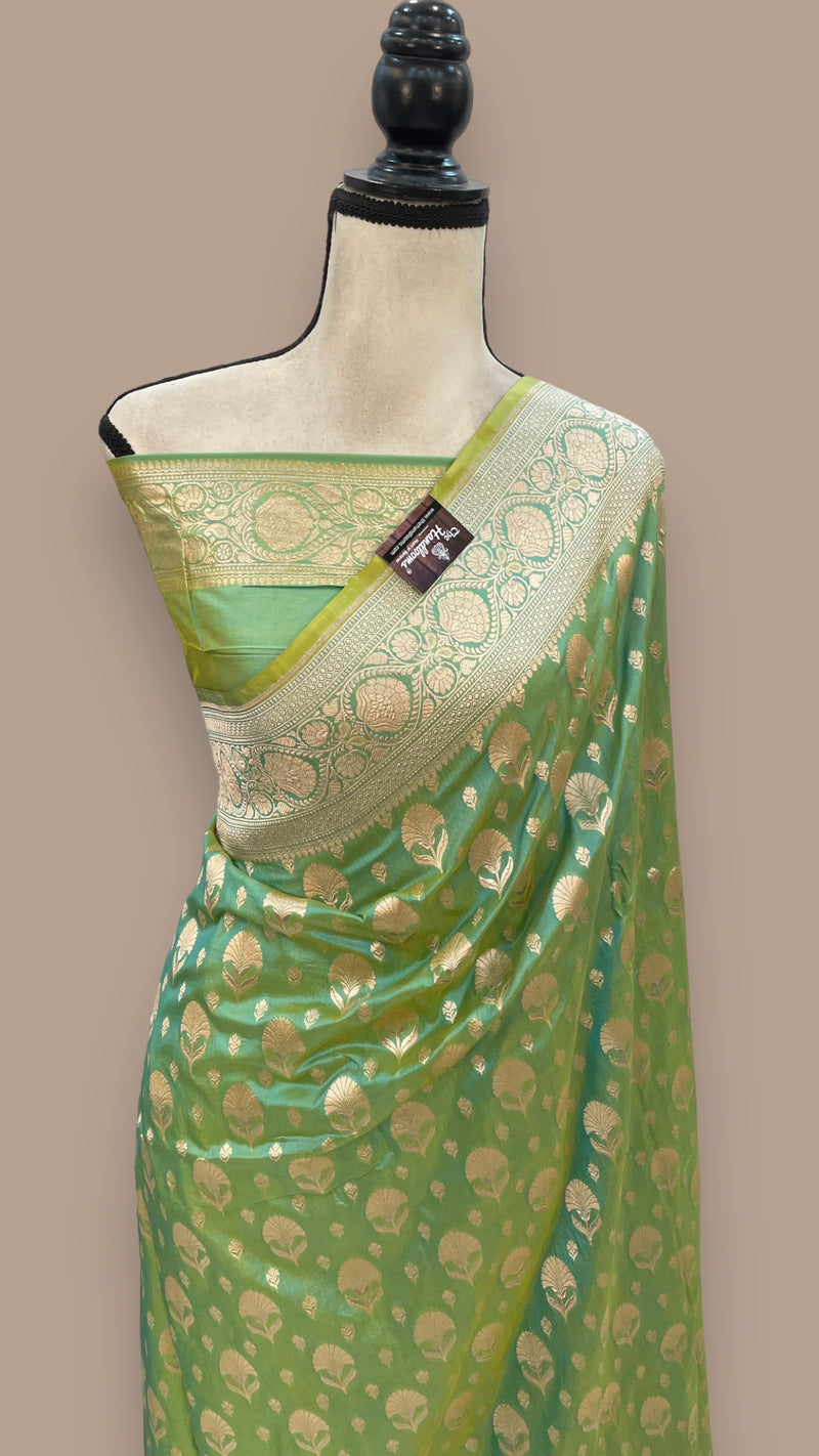 Green Pure Katan Silk Banarasi Handloom Saree - All over Jaal work - The Handlooms