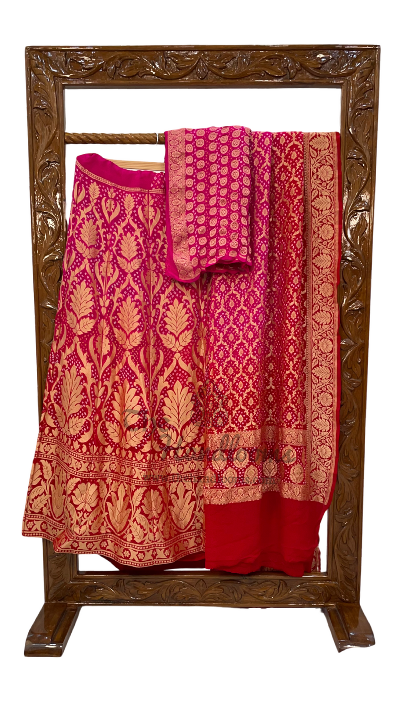 Pure Khaddi Georgette Bandhani Handloom Banarasi Lehenga - The Handlooms