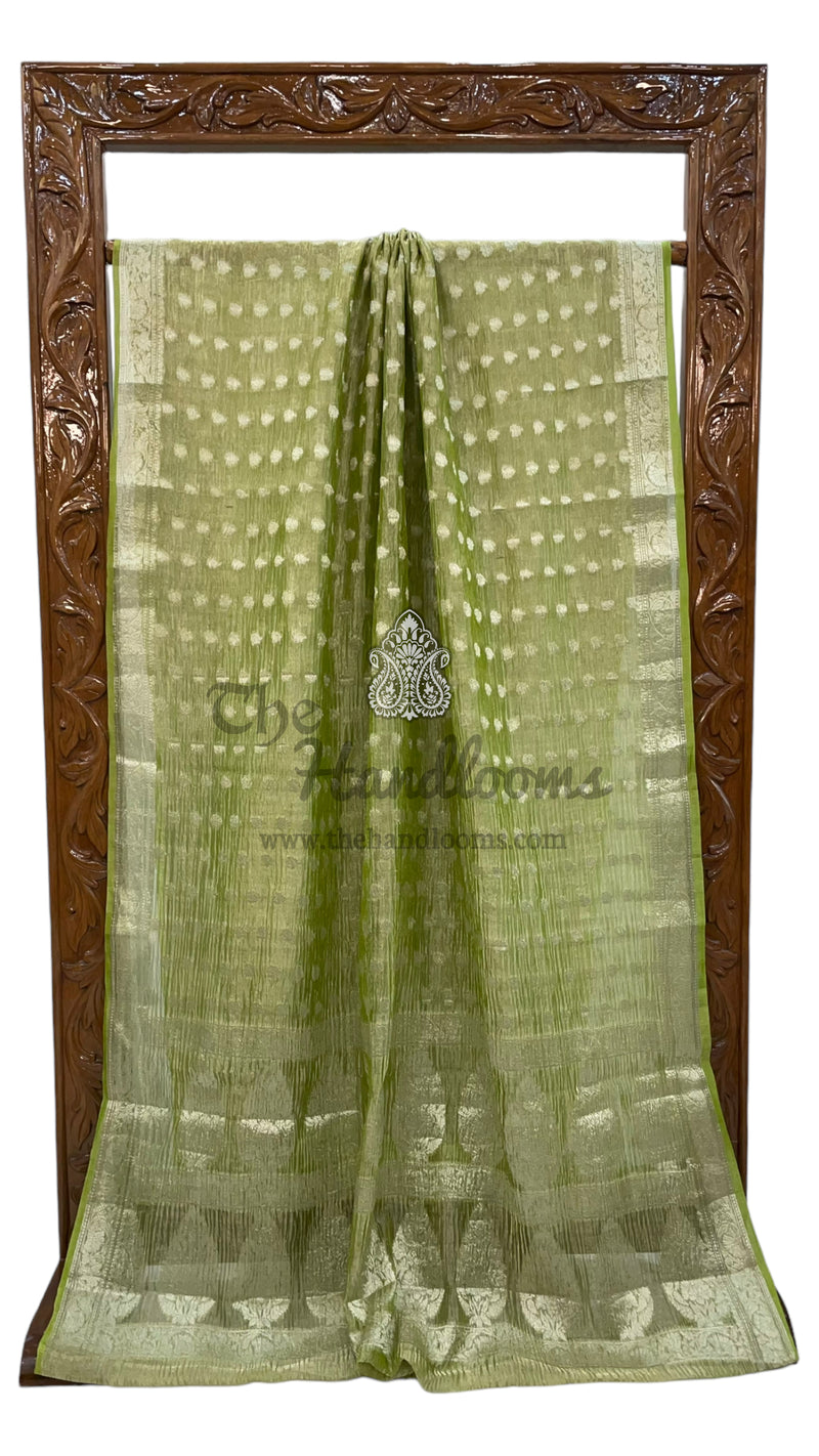 Pure Kora Tissue Crush Handloom Banarasi Saree - The Handlooms