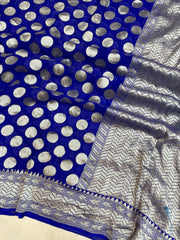 Royal Blue Khaddi Georgette Handloom Banarasi Saree - The Handlooms