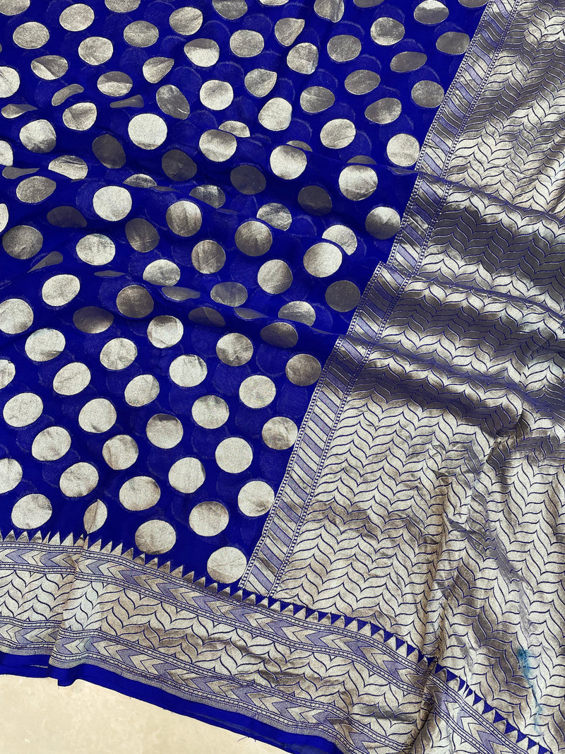 Royal Blue Khaddi Georgette Handloom Banarasi Saree - The Handlooms