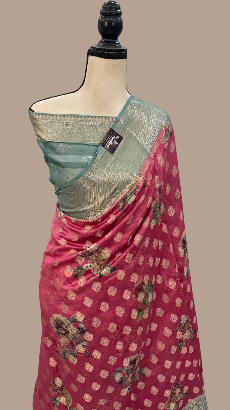 Pure Chiniya Silk Digital Print Handloom Banarasi Saree - The Handlooms