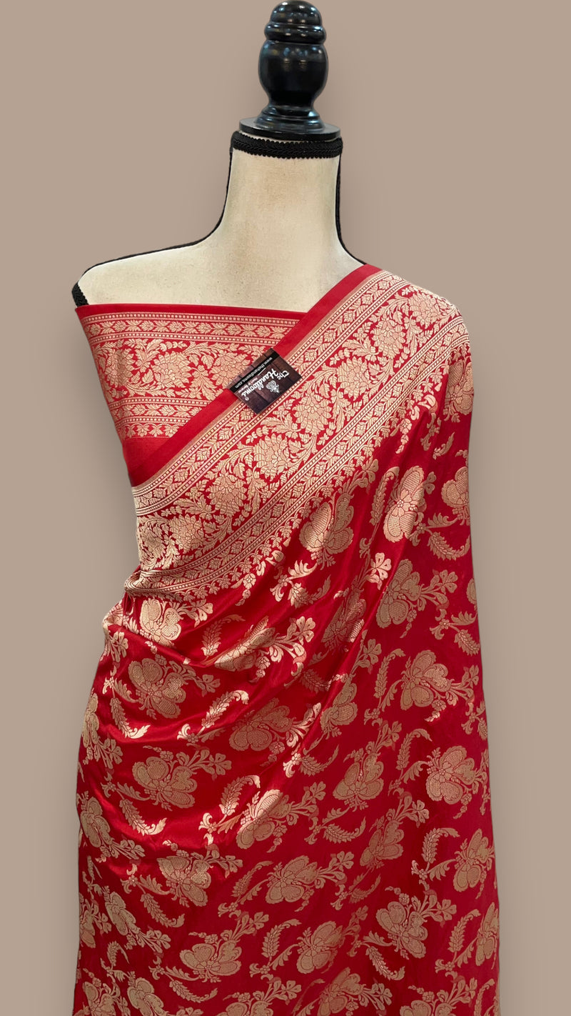Pure Katan Silk Banarasi Handloom Saree - All Over Jaal Work - The Handlooms