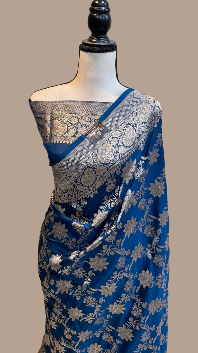Pure Katan Silk Banarasi Handloom Saree - All Over Jaal Work - The Handlooms