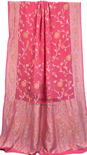 Pink Khaddi Georgette Handloom Banarasi Saree - All over Roopa Sona Jaal Work - The Handlooms