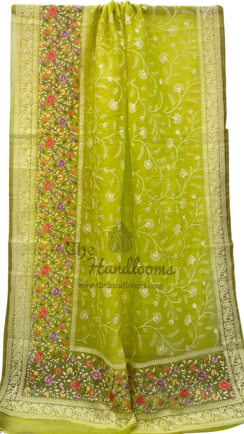 Pure Organza Chikankari Handloom Banarasi Saree - The Handlooms