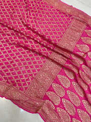 Pure Georgette Banarasi Bandhej Handloom Saree - The Handlooms