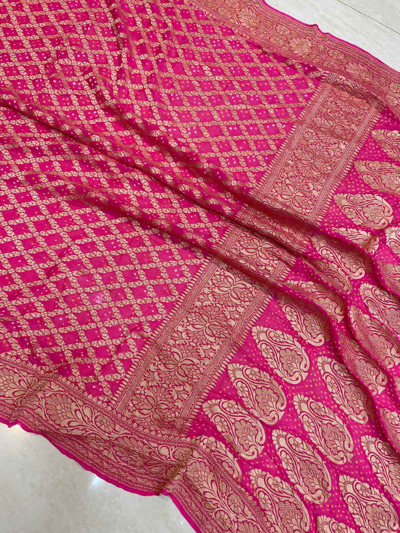 Pure Georgette Banarasi Bandhej Handloom Saree - The Handlooms