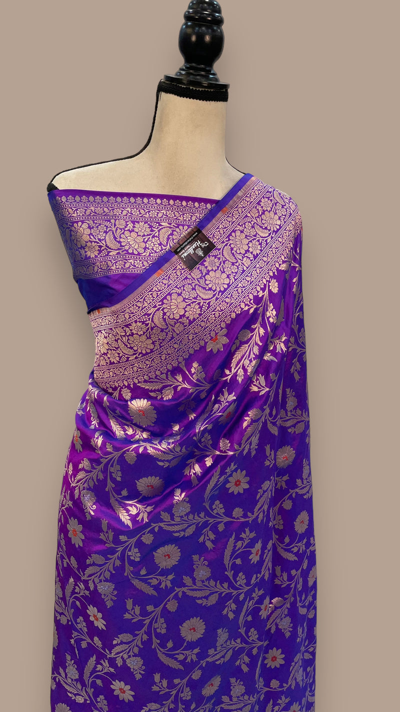 Pure Katan Silk Banarasi Handloom Saree - All over Jaal work with Meenakari - The Handlooms