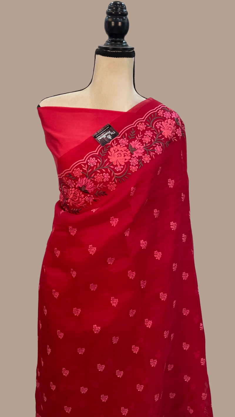 Pure Organza Chikankari Handloom Banarasi Saree - The Handlooms