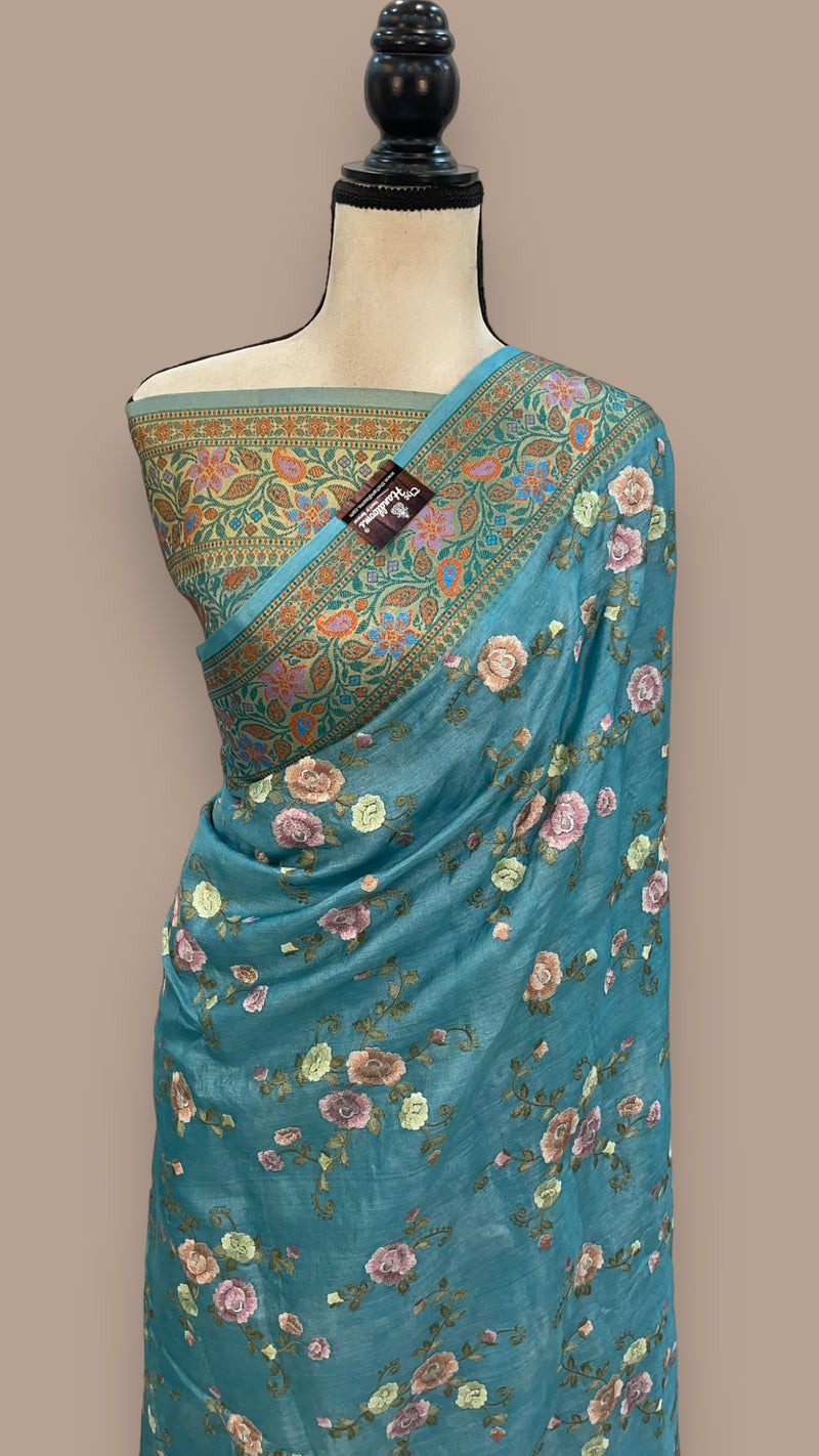 Tussar Silk Handloom Banarasi Saree With Chikankari - The Handlooms