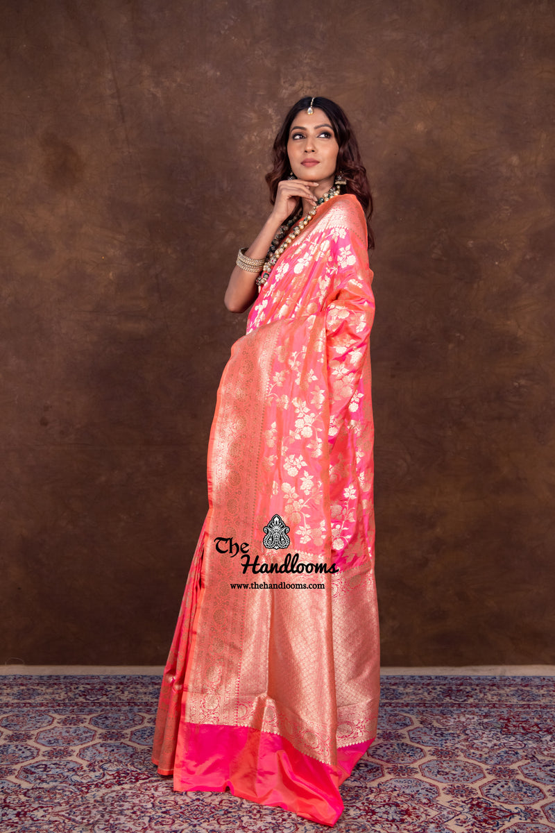 Pure Katan Silk Banarasi Handloom Saree - All Over Jaal Work - The Handlooms