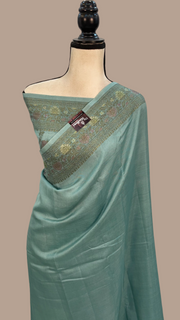 Mint Green Pure Butter Crepe Banarasi Saree - The Handlooms