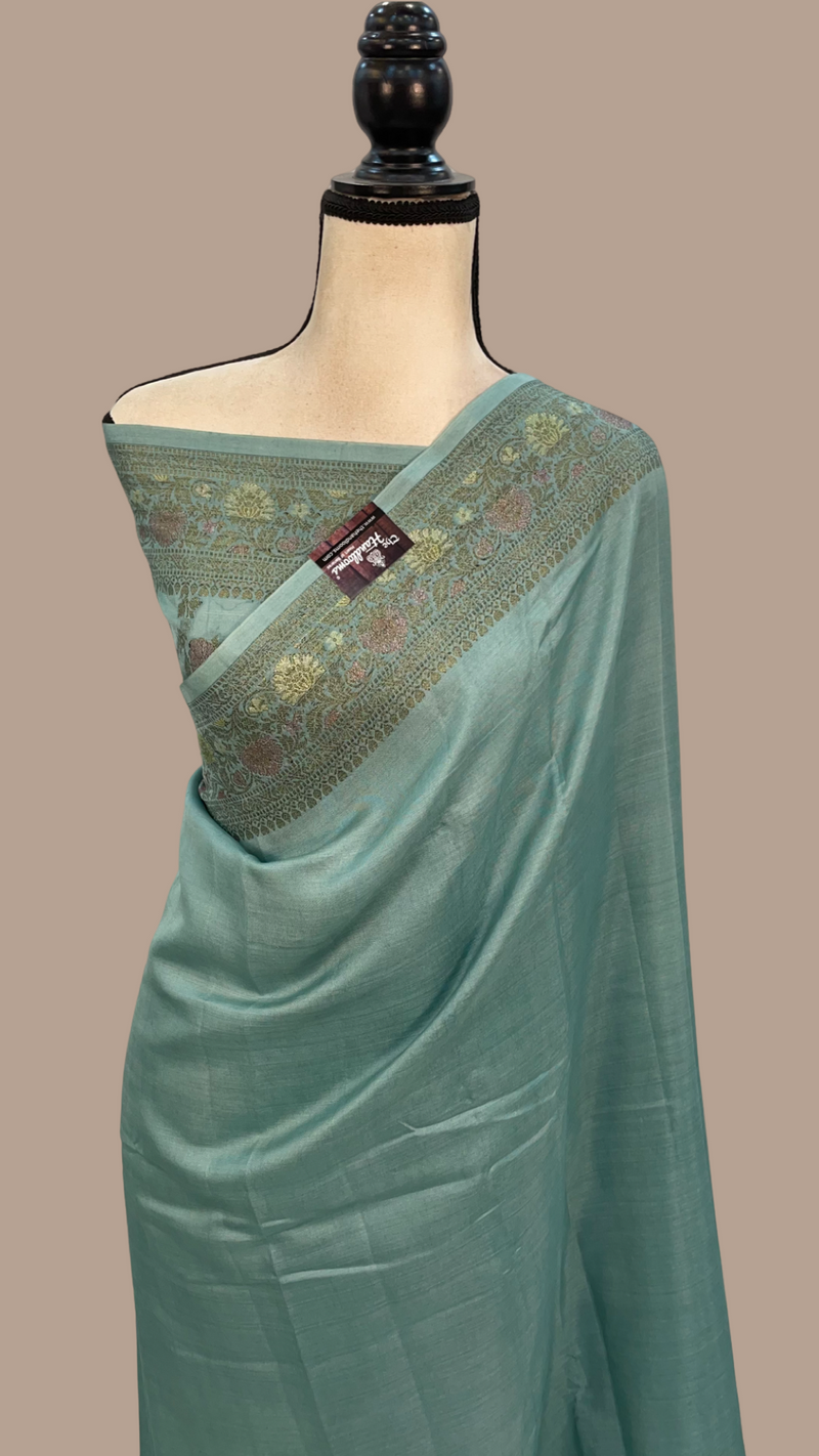 Mint Green Pure Butter Crepe Banarasi Saree - The Handlooms