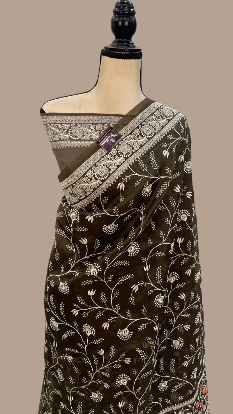 Pure Organza Chikankari Handloom Banarasi Saree - The Handlooms