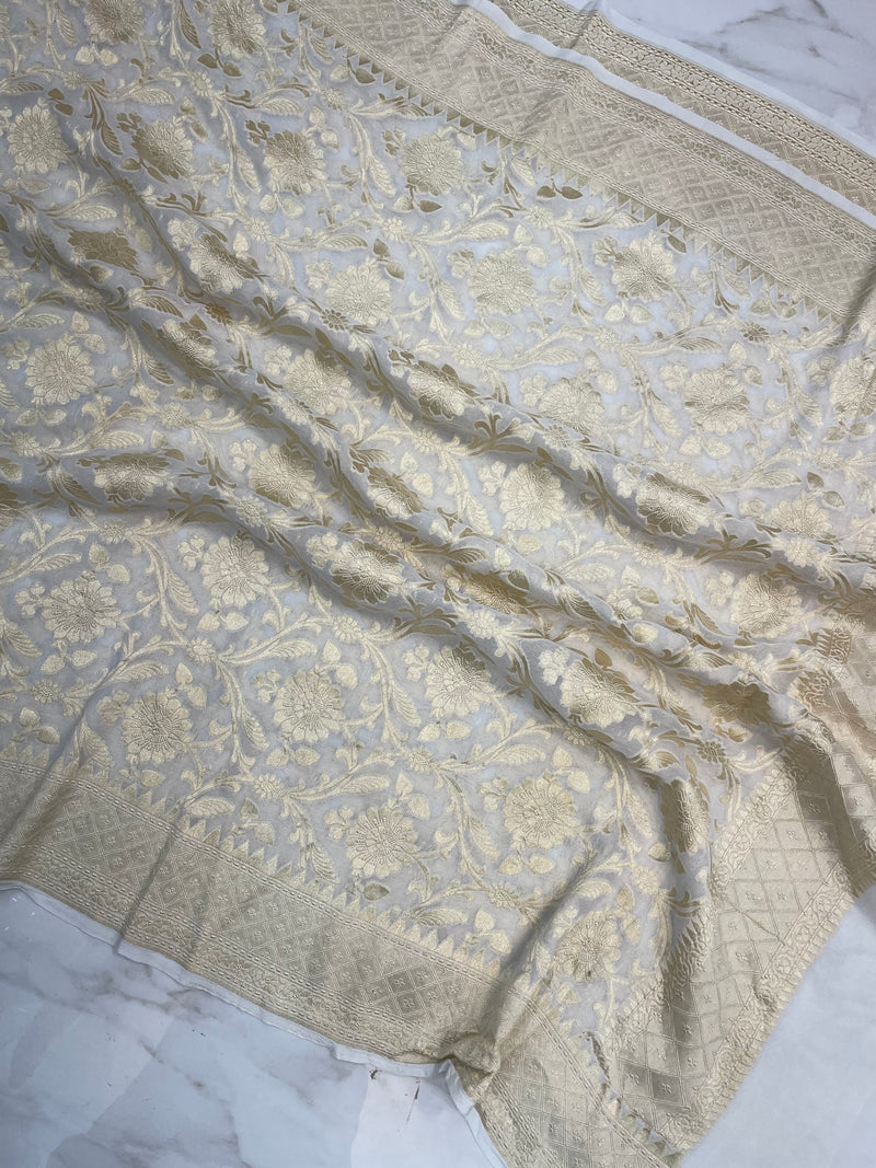 Pure Khaddi Georgette Dupatta - water zari - The Handlooms