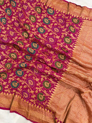 Pure Georgette Banarasi Bandhej Handloom Saree - with meenakari work - The Handlooms