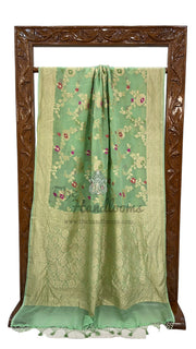 Pista Green Khaddi Georgette Handloom Banarasi Saree - All over Jaal Work with meenakari - The Handlooms
