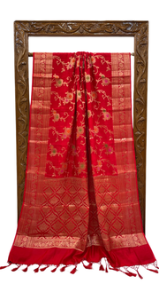 Red Pure Dupion Silk Banarasi Saree - The Handlooms