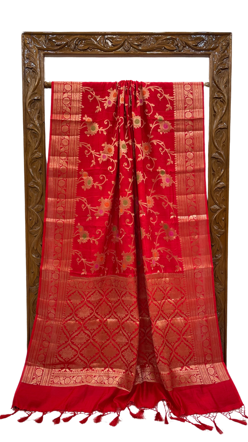 Red Pure Dupion Silk Banarasi Saree - The Handlooms