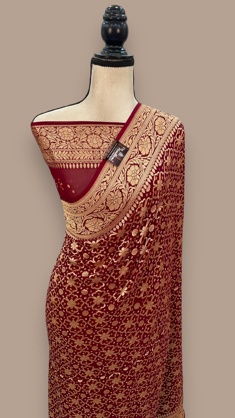Pure Georgette Banarasi Bandhej Handloom Saree - The Handlooms