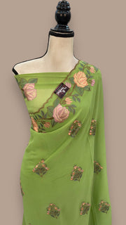 Pure Georgette Chikankari Handloom Banarasi Saree - The Handlooms