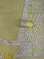 Yellow Pure Khaddi Georgette Banarasi Dress material - The Handlooms