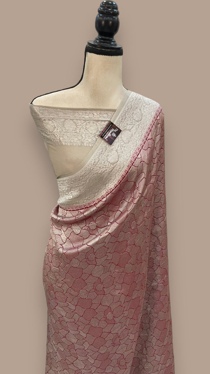 Red Khaddi Georgette Handloom Banarasi Saree - Tanchui Brocade - The Handlooms