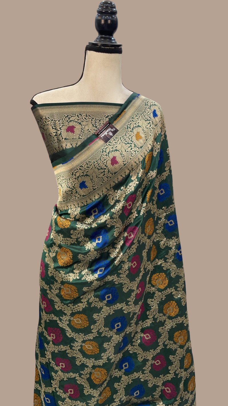 Pure Katan Silk Banarasi Handloom Saree - All over Jaal work - With Meenakari - The Handlooms