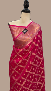 Hot Pink Pure Kora Handloom Banarasi Saree - The Handlooms