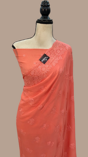 Pure Georgette Chikankari Handloom Banarasi Saree - The Handlooms