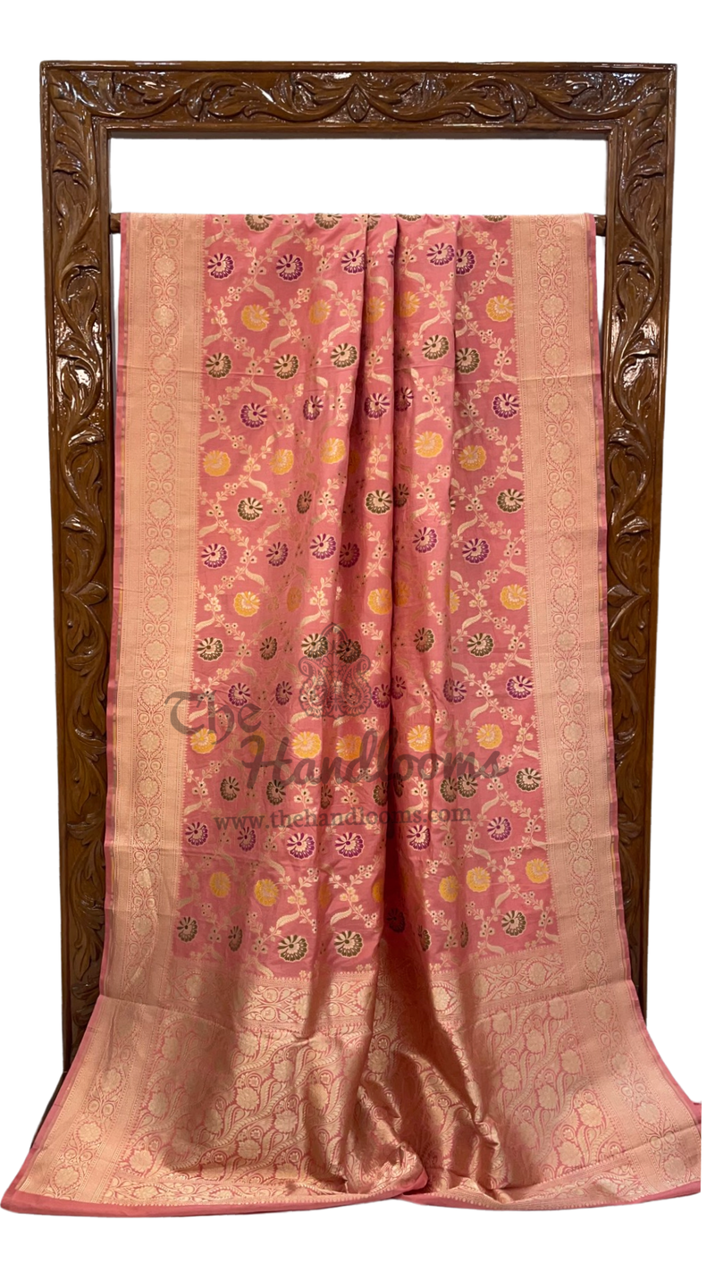 Pure Katan Silk Banarasi Handloom Saree - All over Jaal work - With Meenakari - The Handlooms